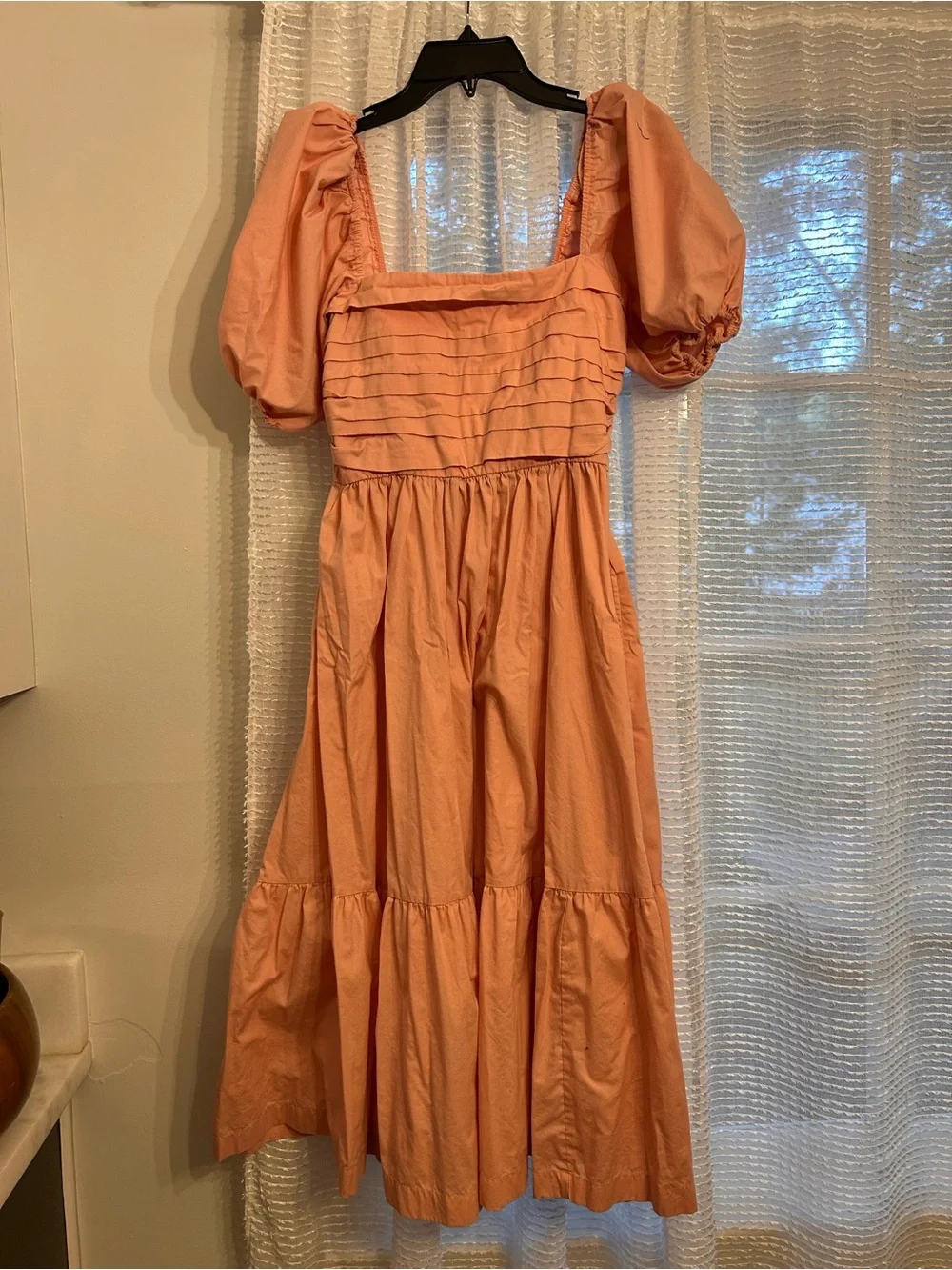 Abercrombie & Fitch Pink Tiered Maxi Dress with Puff Sleeves